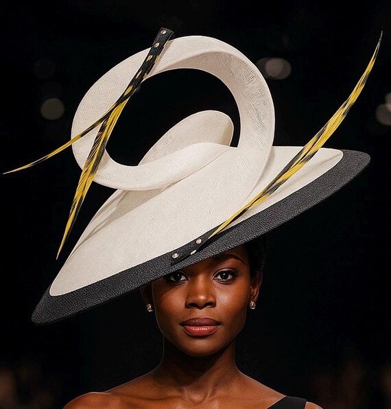 Cream Wide Brim Hat with Feather Accent HEYXI Womens White Wide Brim Flat Panama Hat Feather Bowknot  main image 2
