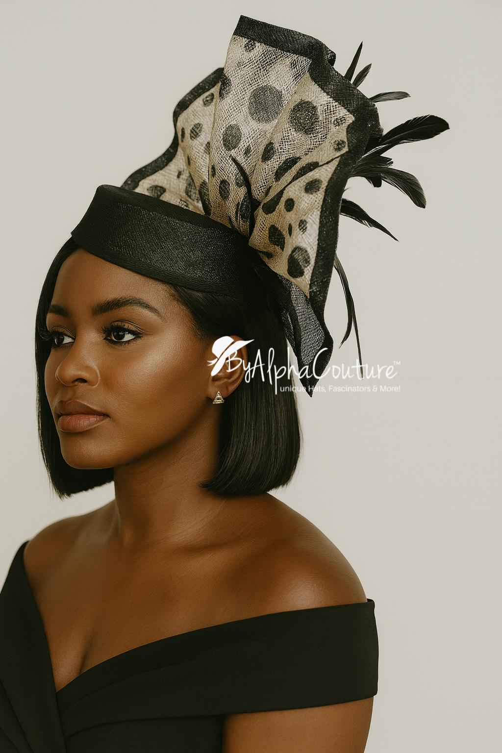 100% Sinamay, Sophia collection blk&nTursl with tropical print and feathers Sinamay Dress Hat with Long Feathers - Sophia Collection  main image 4