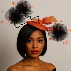 Zawadi - Tocado escultural de color naranja quemado: sombrero Derby para el día de la carrera.