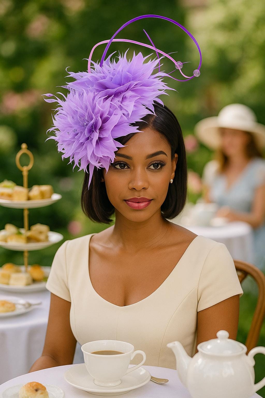 Ivy - Lavender Feather Fascinator. Beaded Wedding Headpiece  display picture 1
