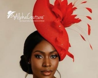 Adinkra Flame Red Sculpted Fascinator: Feathered Statement  display picture 1