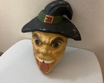 Vintage Creepy Witch Mask Wall Hanging