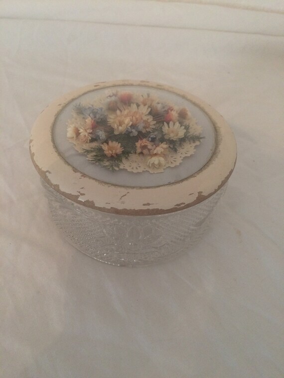 Download Shabby Dried Flowers Convex Lid Glass Jewelry Candy Dish Etsy