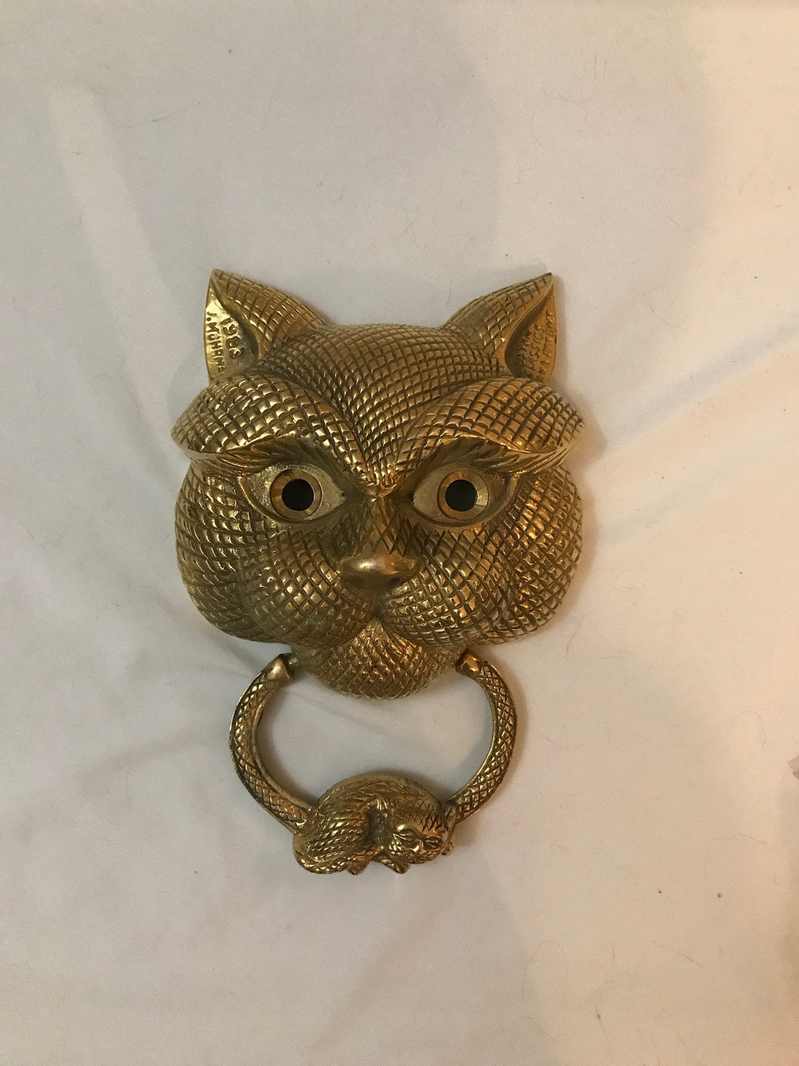 Vintage Heavy Brass Cat and Mouse Door Knocker Etsy
