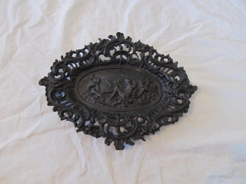 Black Cast Iron Art Nouveau Nymph Decorative Footed Tray