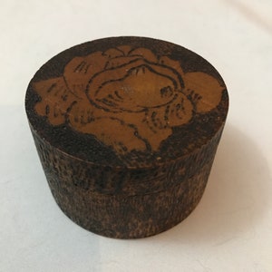Antique Wood Burned Ring Box Victorian Decor