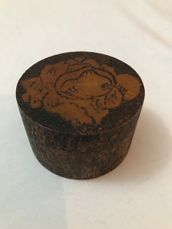 Antique Wood Burned Ring Box Victorian Decor