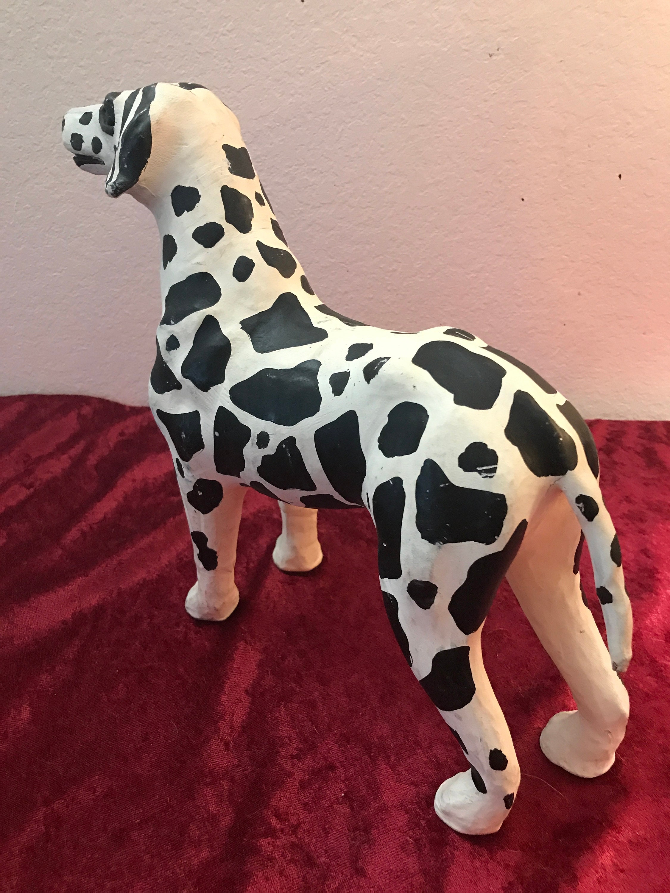Vintage Large Paper Mache and Wood Dalmatian Statue Etsy