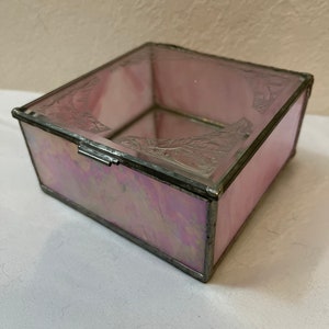 Pink Stained Glass Display Box Jewelry Holder Vanity Decor Piece