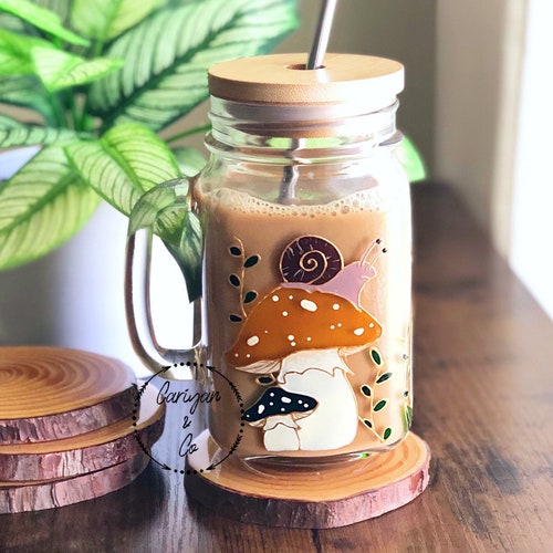 Iced Coffee Glass Mug Cup Blue Amanita Mushroom Coffee Cup Etsy