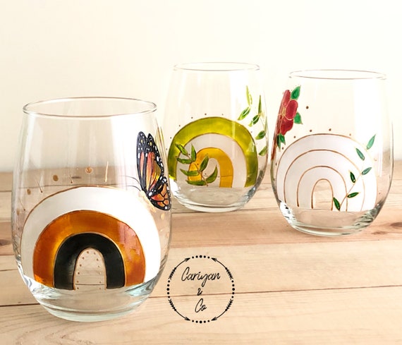 Colored Wine Glasses Set of 6, Stemless Wine Glasses, Large 15oz Stemless