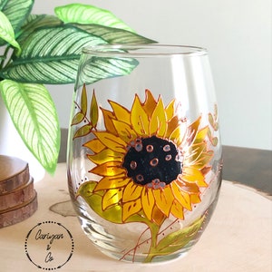 Sunflower Stemless Wine Glass, Flower Wine Glasses