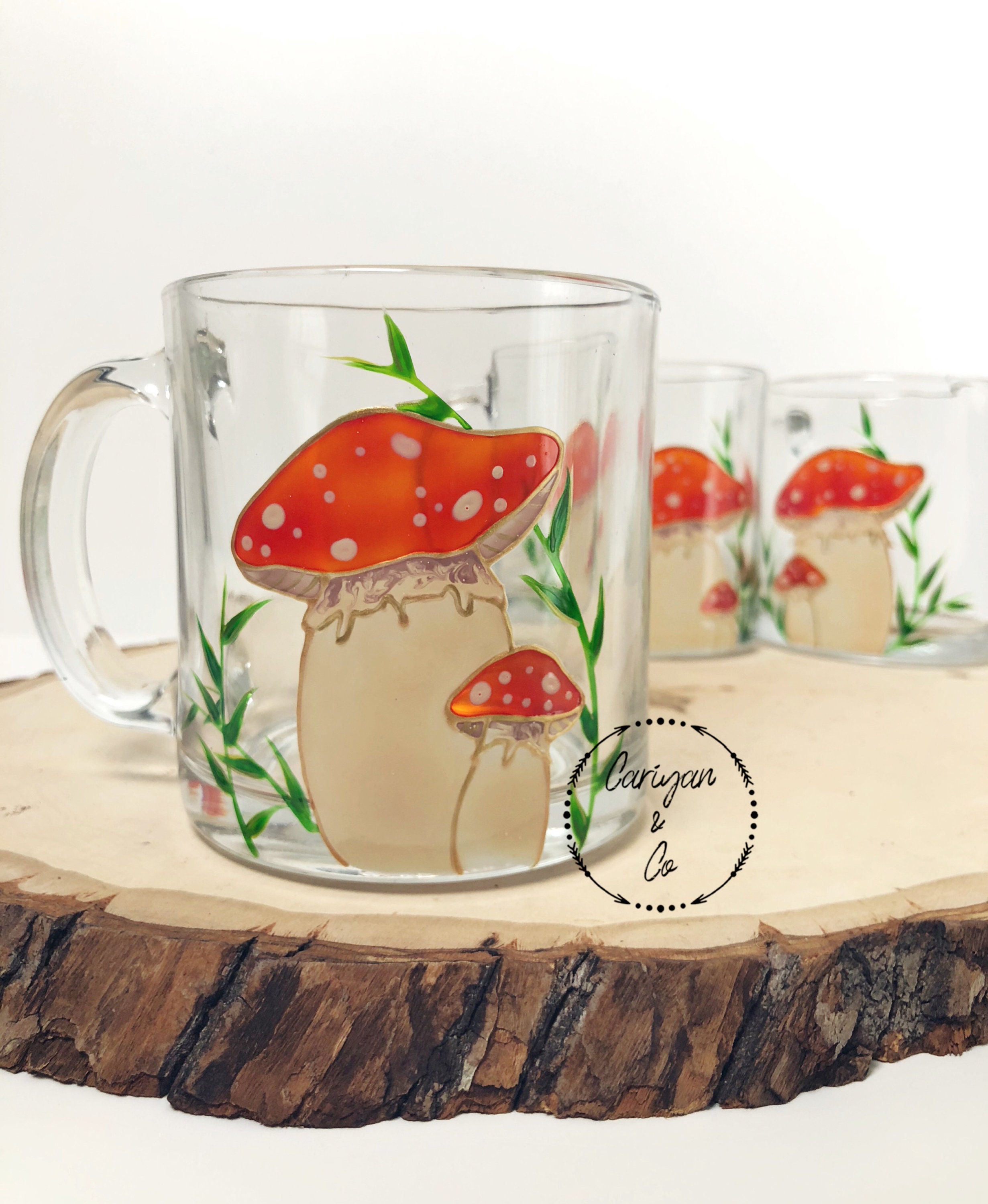 Mushroom Glass Cup, Aesthetic Iced Coffee Cup, Botanical Mushroom Cup,  Gifts for Her, Gifts Under 30, Christmas Gift, Mushroom Lover 