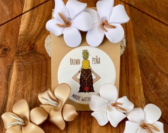 Puakenikeni Studs Hawaiian Flower -Statement Earrings. Artisan Crafted. Handmade gift. Lightweight. Hypoallergenic. Sustainable Fashion.