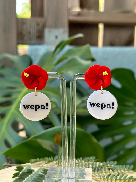 Wepa! Hibiscus Polymer Clay Earrings: Puerto Rican Pride. Bad Bunny. Puerto Rico.