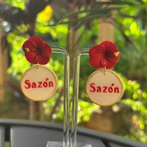 Wepa! Hibiscus Polymer Clay Earrings: Puerto Rican Pride. Bad Bunny. Puerto Rico. image 5