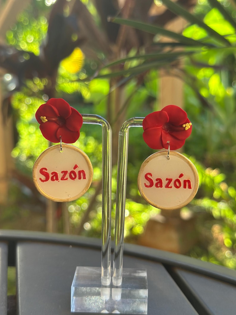 Wepa! Hibiscus Polymer Clay Earrings: Puerto Rican Pride. Bad Bunny. Puerto Rico. image 5