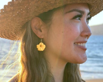 Mini Puakenikeni Flower Hoop Earrings: 14k Gold Plated, Hawaiian Jewelry