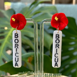 Boricua y Flor Statement Earrings: Puerto Rican Hibiscus, Hypoallergenic