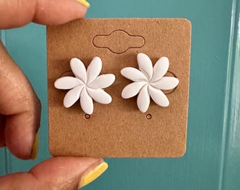 Hawaiian Tiare Studs: Handmade Polymer Clay Earrings
