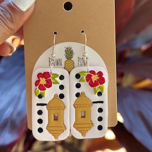 Domino- El Morro- Flor Maga -Puerto Rico-Statement Earrings. Minimalist Earrings. Handmade gift. Lightweight. Hypoallergenic.  Fashion.
