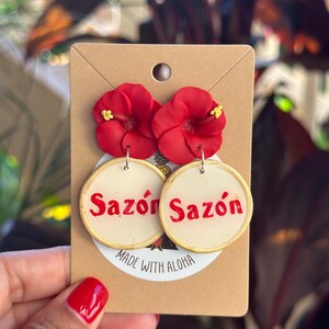 Wepa! Hibiscus Polymer Clay Earrings: Puerto Rican Pride. Bad Bunny. Puerto Rico. image 2