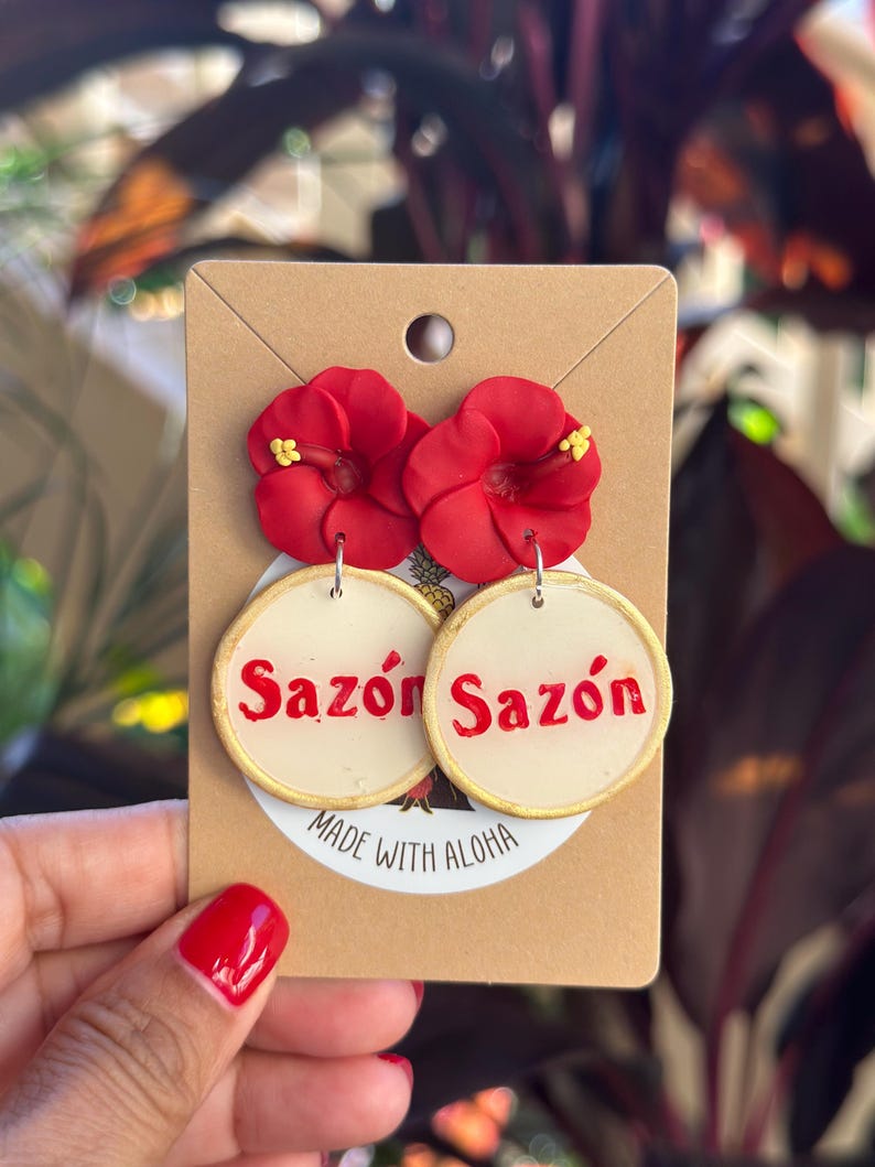 Wepa! Hibiscus Polymer Clay Earrings: Puerto Rican Pride. Bad Bunny. Puerto Rico. image 2