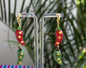 Chile Pepper Earrings: Mexican Folk Art Polymer Clay Earrings