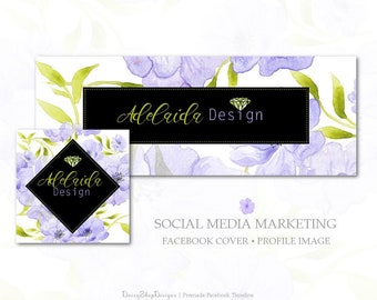 Premade Facebook Cover | Floral Diamond Daisy Jewelry-Social Media Marketing | Lavender Black Olive | Facebook Storefront