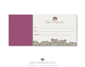 Premade Printable Gift Certificate for Small Crafty Business Owners | Lace Floral Bouquet | Burgandy Taupe Beige | Gift Certificate Template