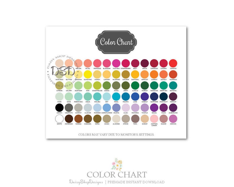 Premade Color Chart for Your Etsy Store Listings Vinyl Circles at 300 ...