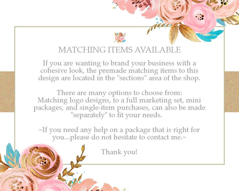 Premade Business Card Design Floral Rose Glitter Leaves Pink Gold Peach Blue White Business/Calling Card Printing Templates image 5