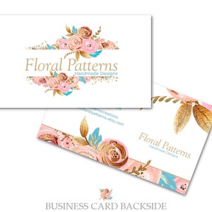 Premade Business Card Design Floral Rose Glitter Leaves Pink Gold Peach Blue White Business/Calling Card Printing Templates image 2