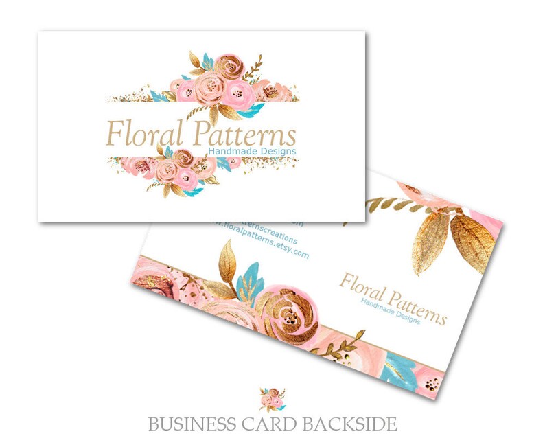 Premade Business Card Design Floral Rose Glitter Leaves Pink Gold Peach Blue White Business/Calling Card Printing Templates image 2