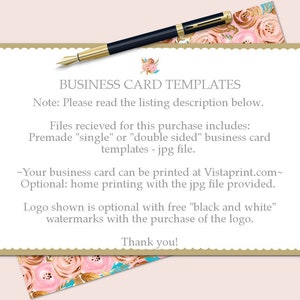 Premade Business Card Design Floral Rose Glitter Leaves Pink Gold Peach Blue White Business/Calling Card Printing Templates image 4