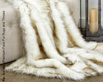 Luxurious Arctic Fox Faux Fur Throw Blanket  - Brown Tip - Silky Soft Minky Cuddle Fur Back - Fur Accents Designs USA