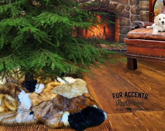 Heirloom Pieced Luxury Faux Fur, Patchwork, Wolf Fur, Mink, Bear Skin, Chinchilla, Fox, Christmas Tree Skirt, Area Rug, Accent Throw Rug