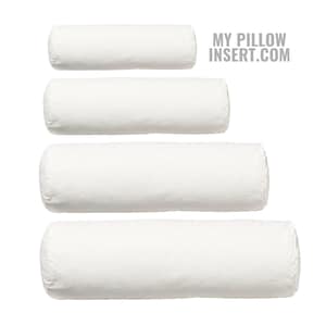 Soft, Plush, BOLSTER Polyester Fiber Filled, 6&quot; and 8&quot; Diameter BOLSTER Pillow Insert, Hypoallergenic, Washable, Hand Made in the USA