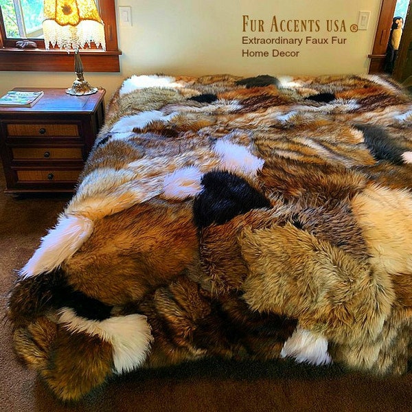 Pieced Fur Bedspread,Luxury Faux Fur,Patchwork, Wolf Fur,Mink,Bear Skin,Chinchilla,Fox,Throw Blanket,Sofa Cover,Chair Slip Cover,Area Rug