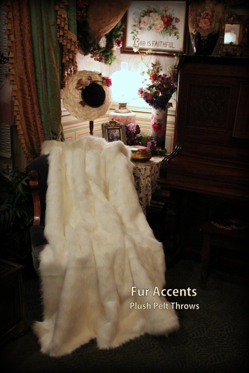 FUR ACCENTS Faux Fur Throw Blanket / Luxury Fur off White Mink Etsy
