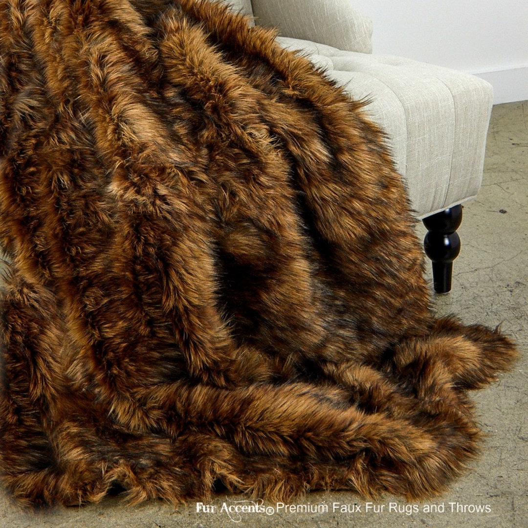 Luxurious Faux Fur Throw Blanket Dark Brown Tip Wolverine Etsy