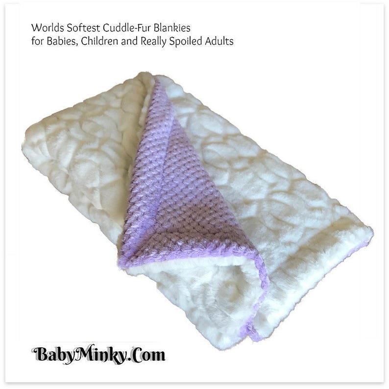Worlds Softest Minky Cuddle Fur Blanket White with Soft Purple Waffle Minky Cuddle Fur All Sizes and Colors Reversible