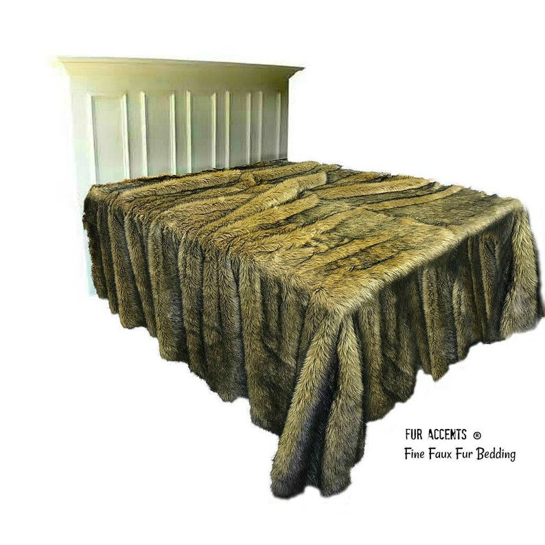 Plush Faux Fur Bedspread Comforter Throw Blanket Coyote Brown Shag Soft Minky Cuddle Fur Lining Fur Accents Original Designs USA image 1