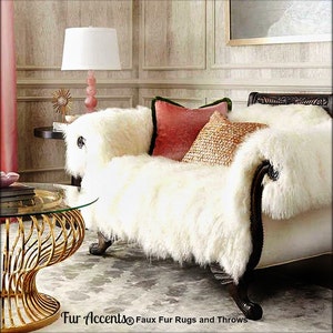 Luxurious Faux Fur Throw Blanket  - White Off White - Long Hair Shaggy Mongolian Shag Backed with Minky Cuddle Fur - Fur Accents Designs USA