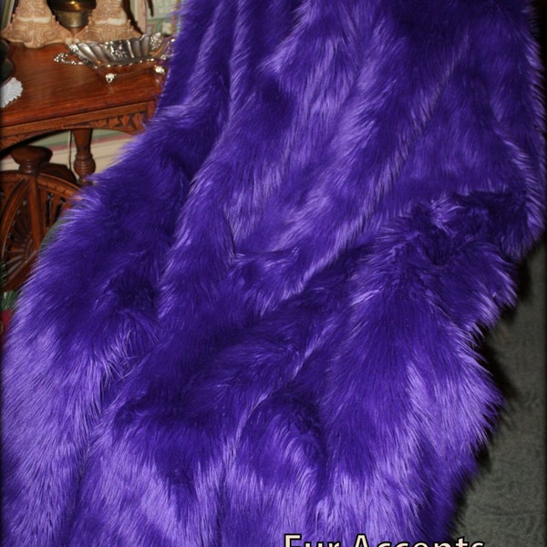 Faux Fur Throw Blanket - Purple Shaggy Fur - Premium Faux Fur backed with Minky Cuddle Fur - Fur Accents Original - USA