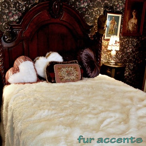 Plush Faux Fur Bedspread Comforter Throw Blanket White Shag Backed with Softest Minky Cuddle Fur Fur Accents Original Designs USA image 2