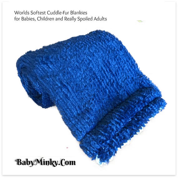 Worlds Softest Minky Cuddle Fur Blanket - Reversible Soft Blue Knit Minky With White Crushed Minky Cuddle Fur All Sizes and Colors