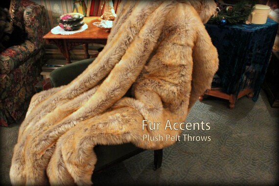 Fur Accents Luxurious Faux Fur Throw Blanket Gray With Rust Etsy