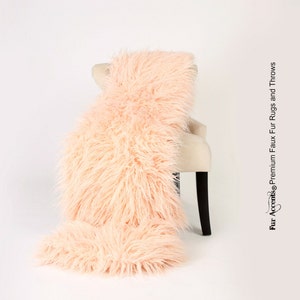 Luxurious Faux Fur Throw Blanket  - Light Coral Peach Mongolian Llama Shaggy - Silky Soft Minky Cuddle Fur Back - Fur Accents Designs USA