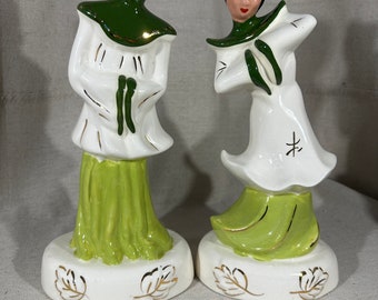 Mid Century Asian Ceramic Man Woman Figures